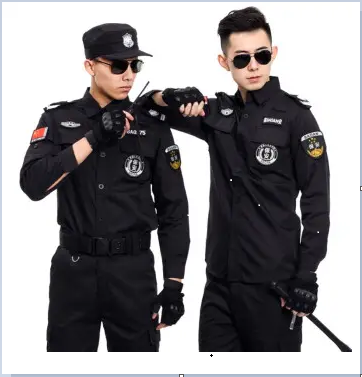 保安服直擺款夏季短袖套裝男透氣耐磨物業酒店門衛保安工作服戶外作訓服JCZXF003黑色(無配件)XL